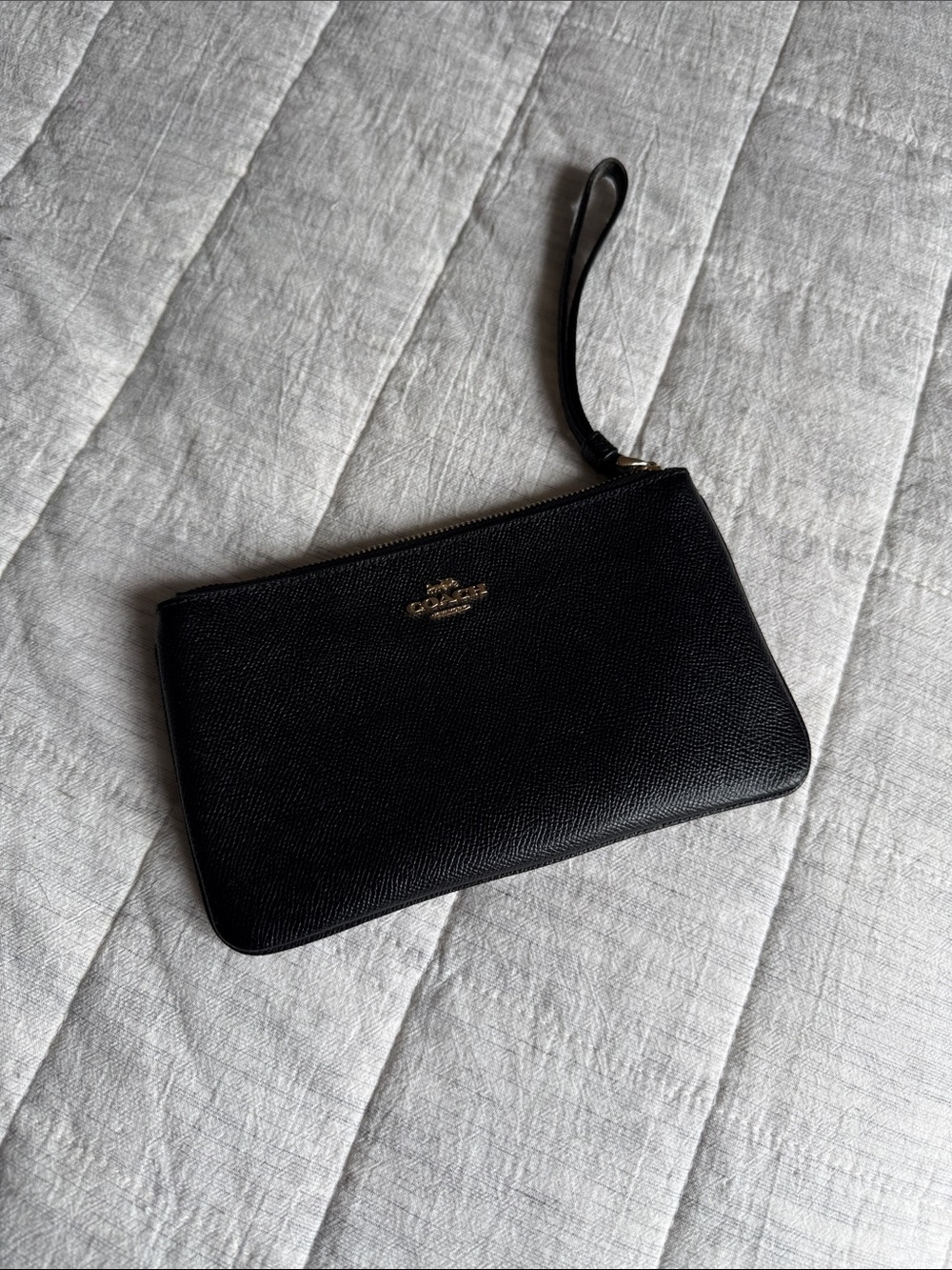Coach Black Leather Wristlet with Gold Logo